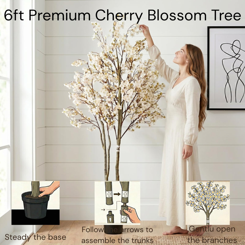 Artificial Cherry Blossom Tree with Lights 6ft Tall, Living Room Decor