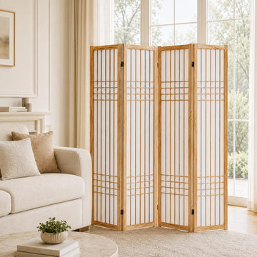 4 Panel Room Divider Folding Privacy Screen Light Brown
