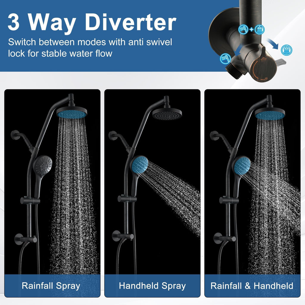 Rain Shower Head with Handheld Combo, Dual Shower System with Slide Bar, Adjustable Height, Brass Slide Bar &