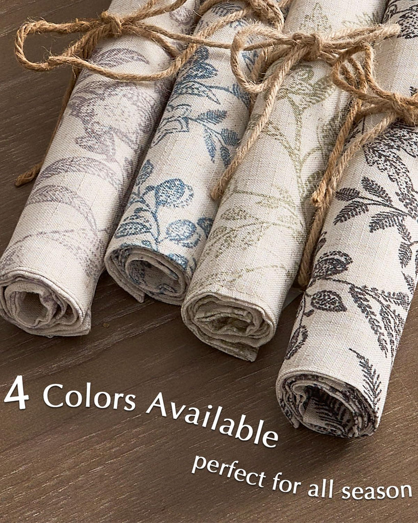 Linen Floral Placemats Set of 4 Farmhouse 13x19 Inch Green