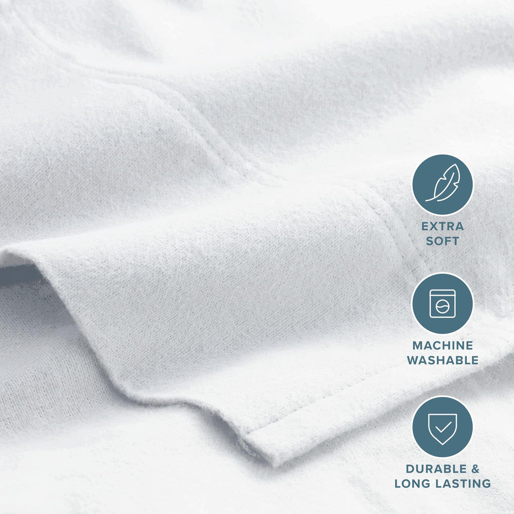 Queen Flannel Sheet Set 100% Cotton (Queen, White)