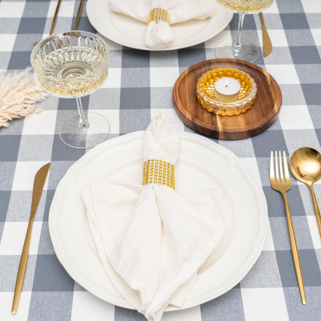 Gray Plaid Check Cotton Tablecloths - 100% Cotton, Rectangular, Reusable, Washable, Absorbent Tablecloth for Outdoor