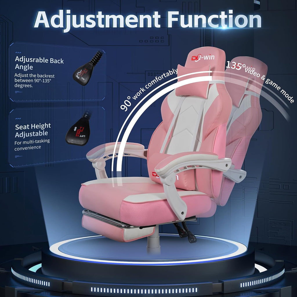 Gaming Chair with Footrest & Lumbar Support, Ergonomic Racing Style Computer Chair, 360° Swivel Height Adjustable