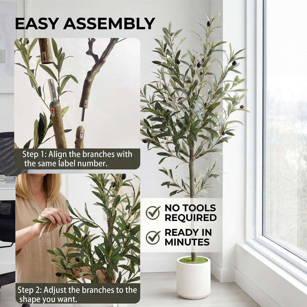 4ft Spherical Fake Olive Tree Artificial Indoor, Faux Olive Tree with Pot, Large Olive Branches and Lifelike Fruits