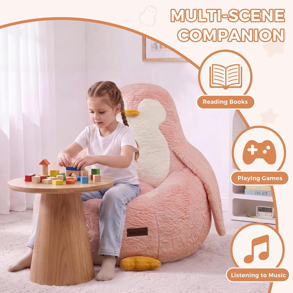 Kids Bean Bag Chair, Cute Floor Sofa with Penguin‐Shaped Backrest
