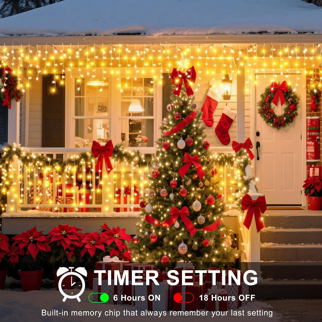 33FT 400 LED Icicle Lights for Outside, Warm White Christmas Lights Outdoor