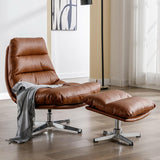 Modern Swivel Lounge Chair and Ottoman — Brown Faux Leather