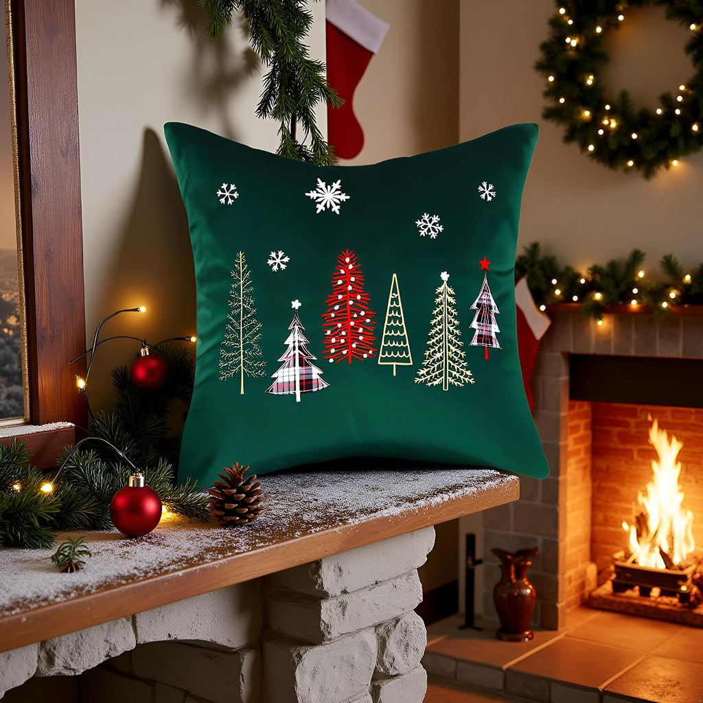 Christmas Trees Embroidery Throw Pillow Covers 24x24 inch - Set of 2