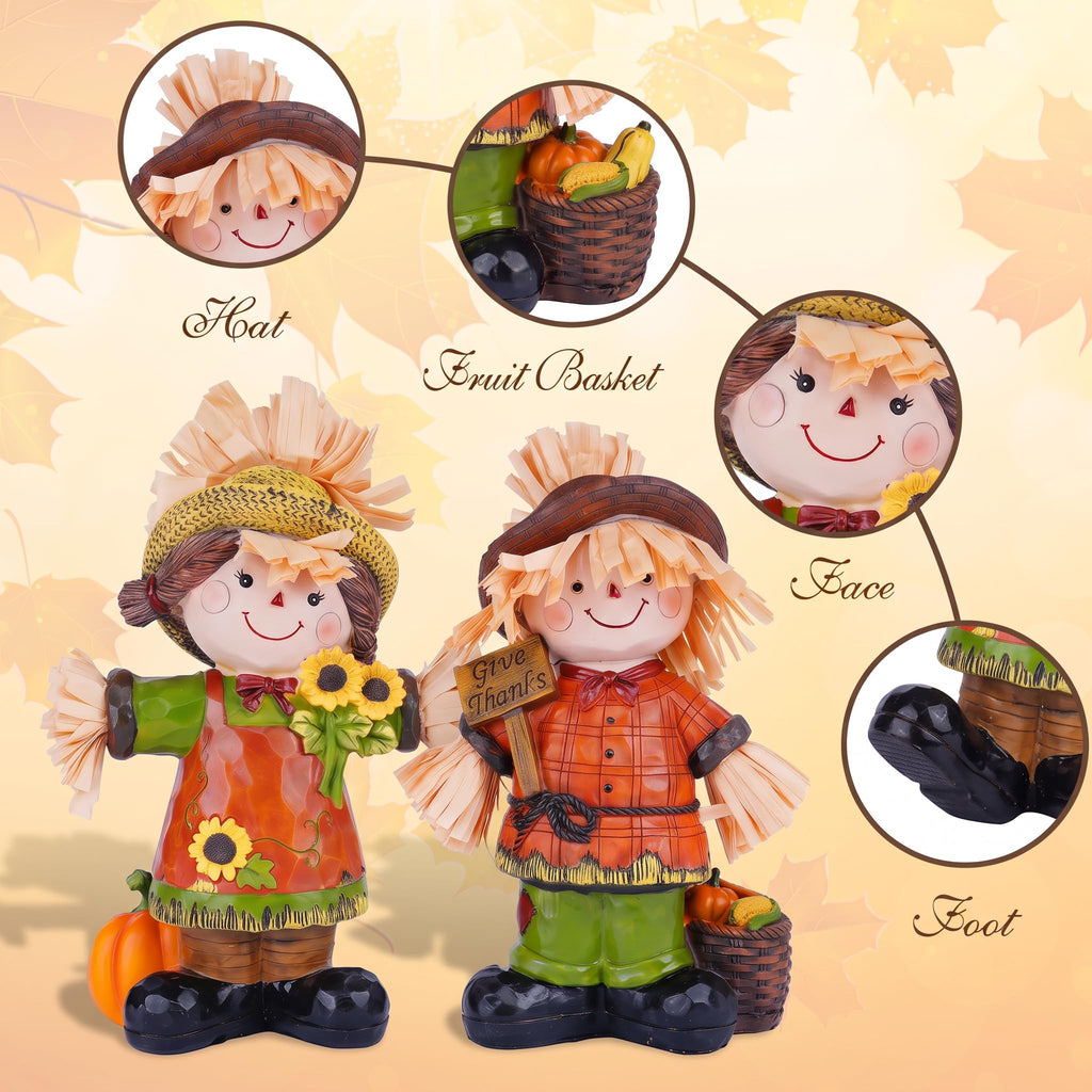 7" Fall Scarecrow Figurines, 2 Pack Thanksgiving Table Decor
