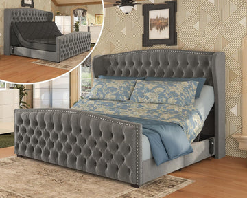 Queen Adjustable Bed Frame with 51" Velvet Upholstered Headboard