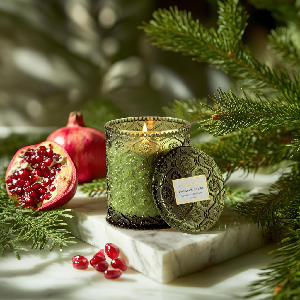 Pomegranate&Pine Scented Candles, Natural Soy 40 Hrs