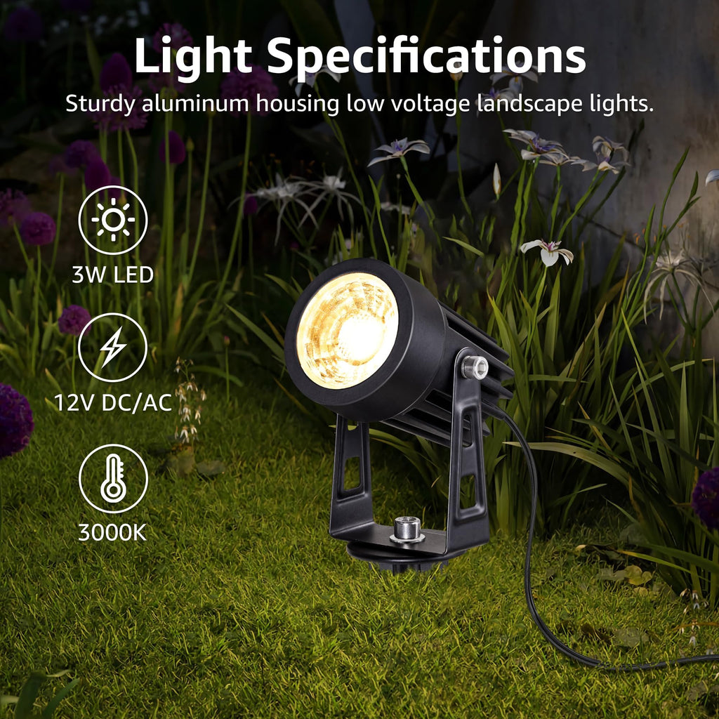 3W Low Voltage Landscape Lighting Spot Lights with Connectors 8Pack