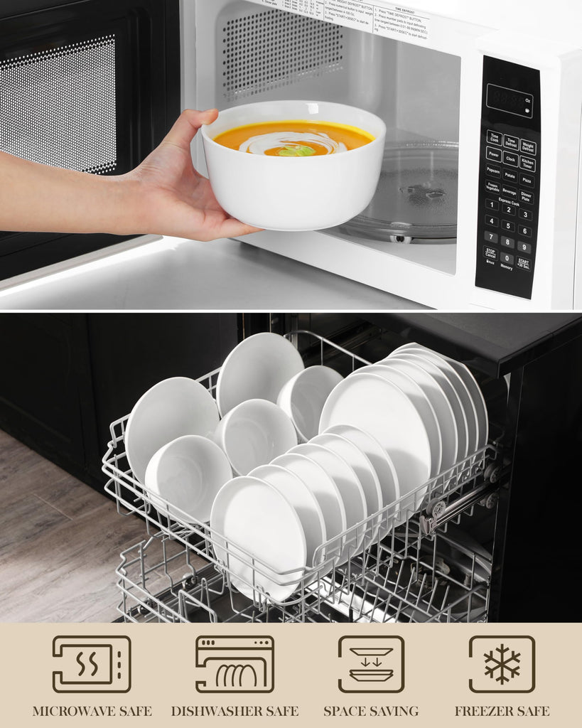 24-Piece Dinnerware Set for 6, White Porcelain Dishes