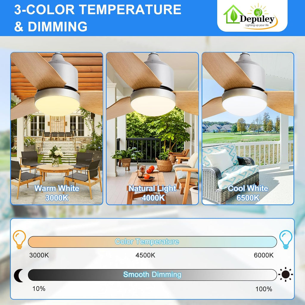 52 Inch Nickel Waterproof Gazebo Fans with Lights Outdoor Hanging - Plug in Remote App Control for Patio Indoor Farmhouse Porch - 6 Speed Reversible DC Motor A101-B0F4NPVQK4