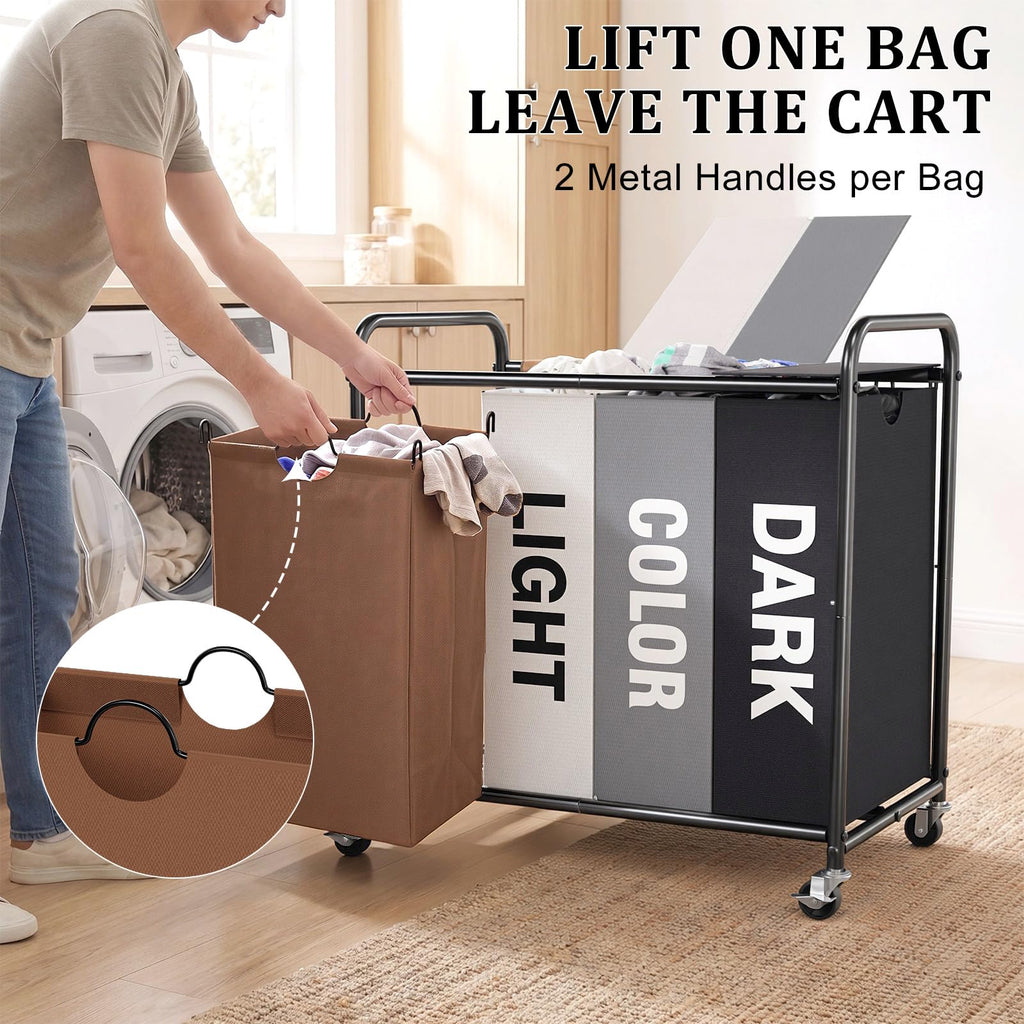 Laundry Sorter 4 Section with Lockable Wheels and Lid Multicolor