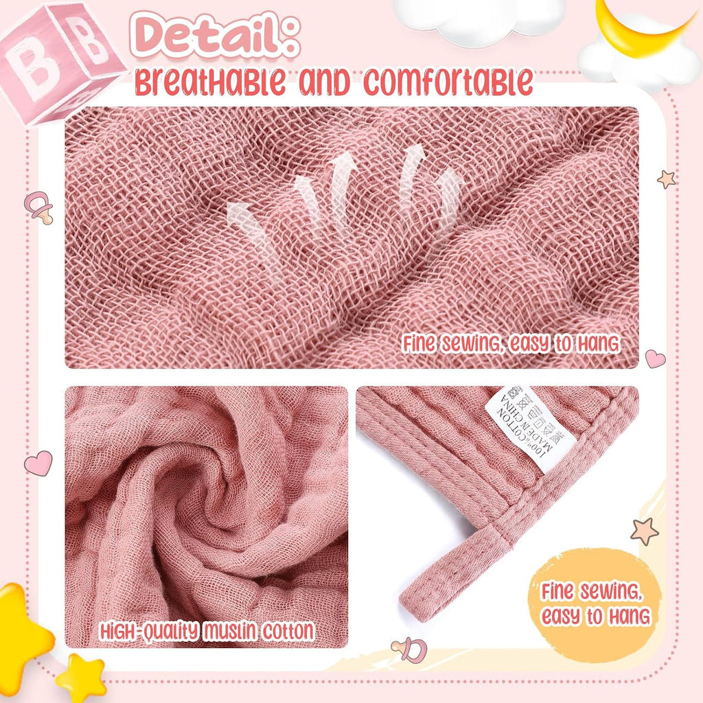 12 Pcs Muslin Hooded Baby Bath Towel Set, Pink Series