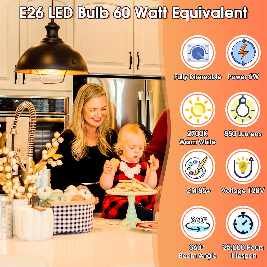 60W Equivalent LED Edison Bulb Dimmable 850LM Warm White 2700K