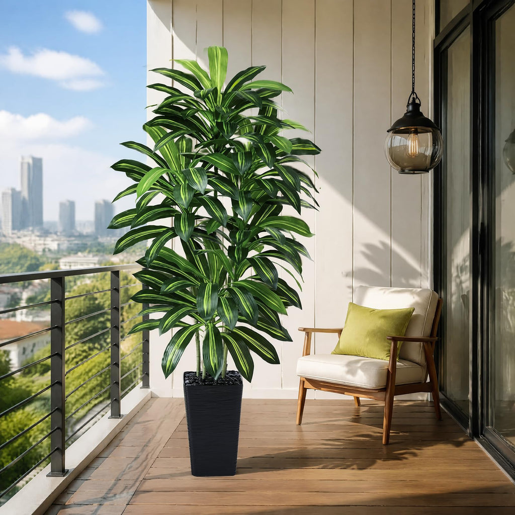 Artificial Dracaena Tree 5FT / Black Planter, Tall Plants Indoor