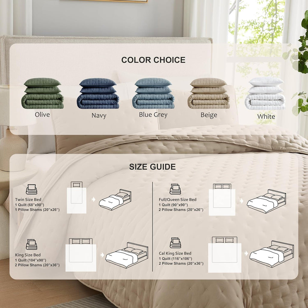 Beige Cloud King Quilt Set, Tan Lightweight Farmhouse Bedspread, Rustic Country Coverlet, Taupe Camel Soft Bedding