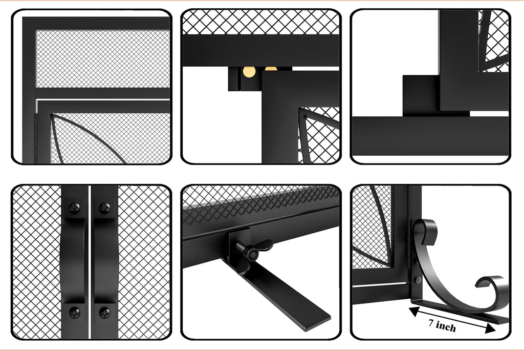Magnetic Double Door Black Wrought Iron Fireplace Screen Guard