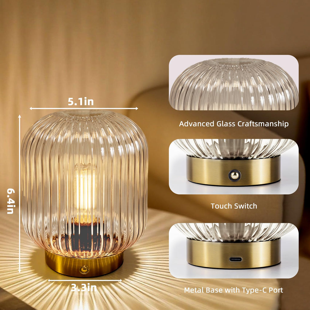 Rechargeable Table Lamp, Cordless Lamp with Memory Function, Clear