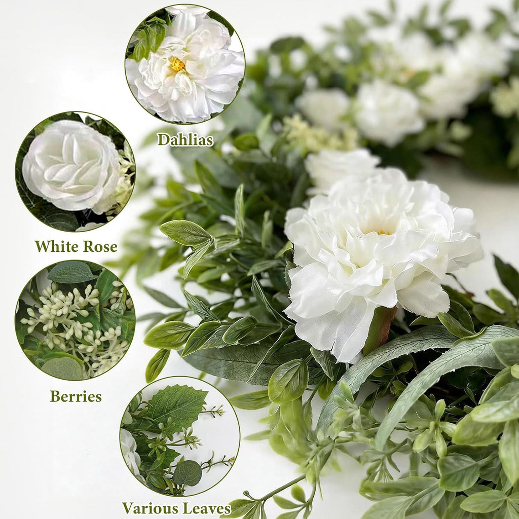 Summer Wreaths for Front Door 24" White Dahlia Rose Floral Wreath