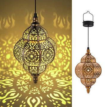 Hanging Solar Lights Outdoor Garden Decor Solar Lantern Waterproof Plastic Moroccan Outdoor Decorations Pathway Yard