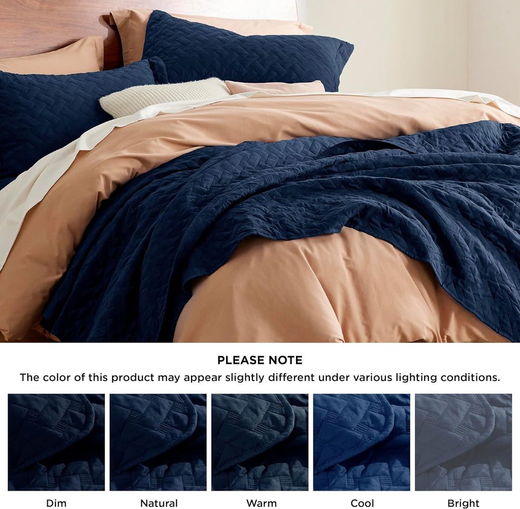Quilts Queen - Lightweight Bedspreads Queen with Basket Weave Pattern, Soft Quilt Bedding Set, Navy Comforter Set