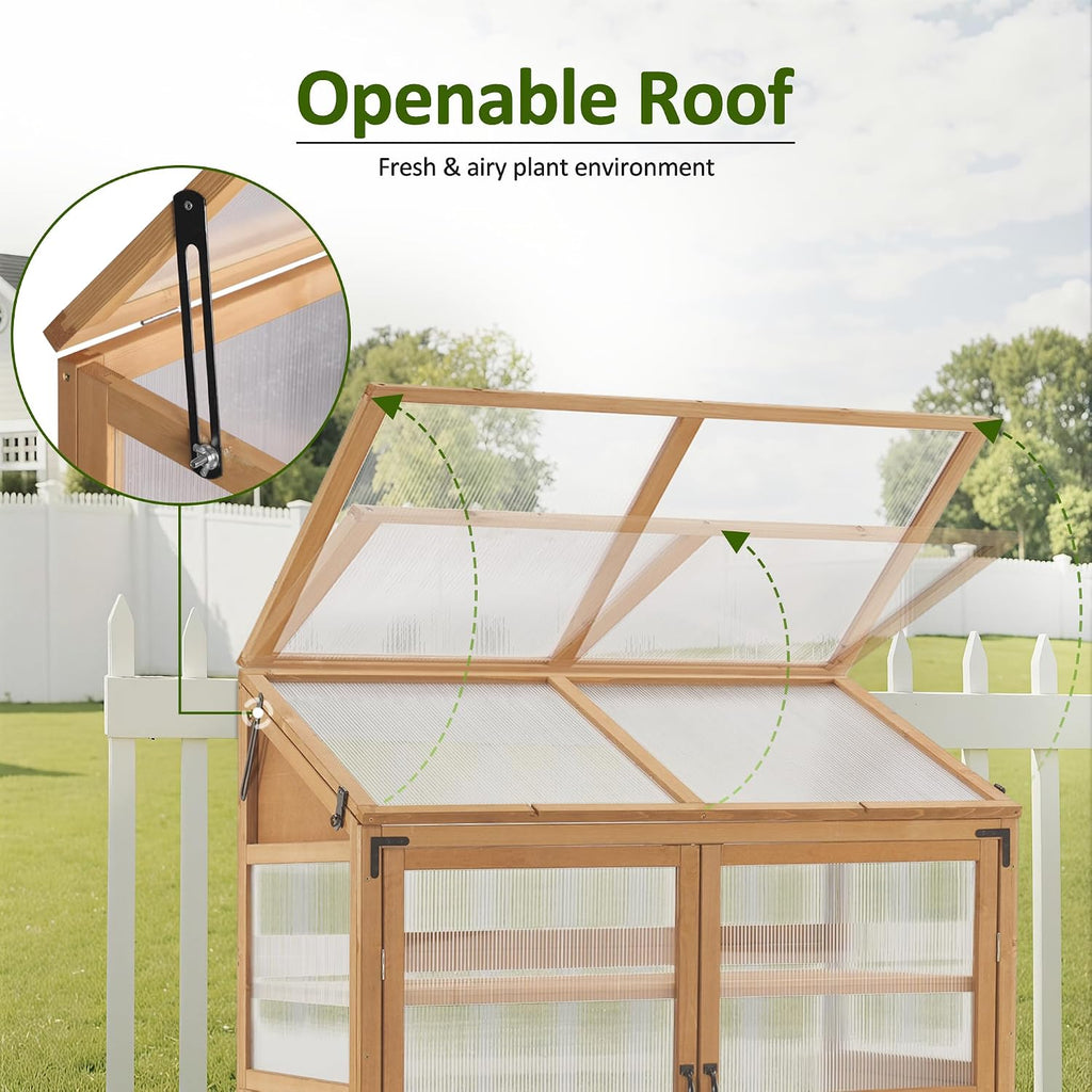 Macrout Cold Frame Greenhouse, Wooden Cabinet with Shelves 1344 (Natural)