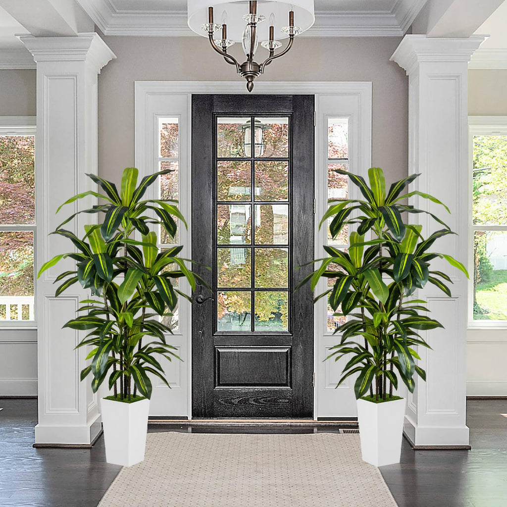 Artificial Plant 6FT Dracaena Tree with White Tall Planter