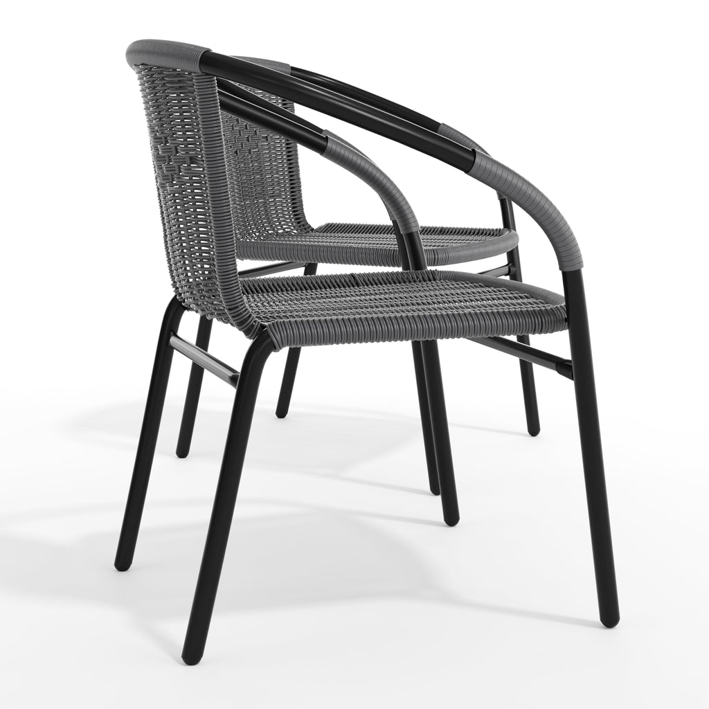 2 Pack Gray Rattan Indoor-Outdoor Restaurant Stack Chair