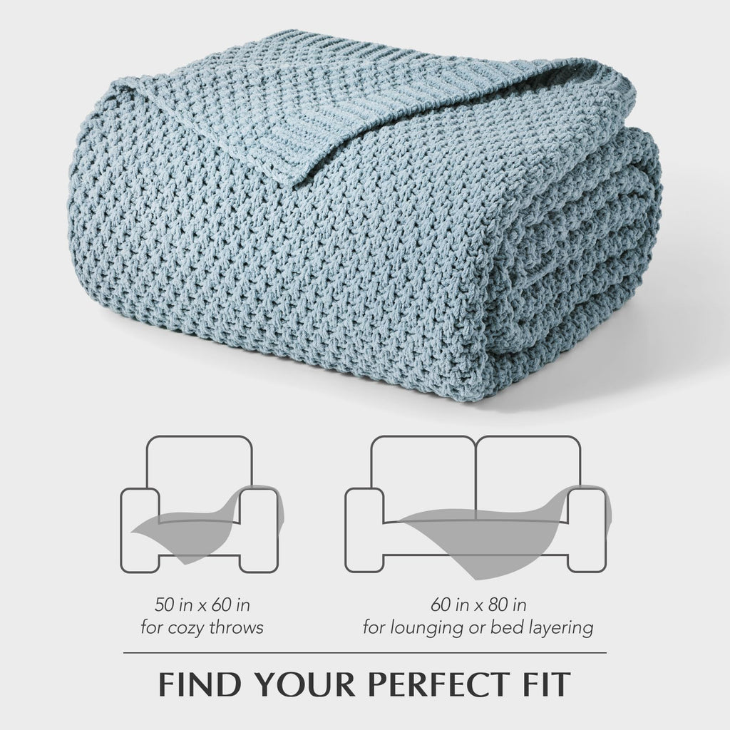 Chunky Chenille Knit Throw Blanket, 50 x 60, Chambray Blue