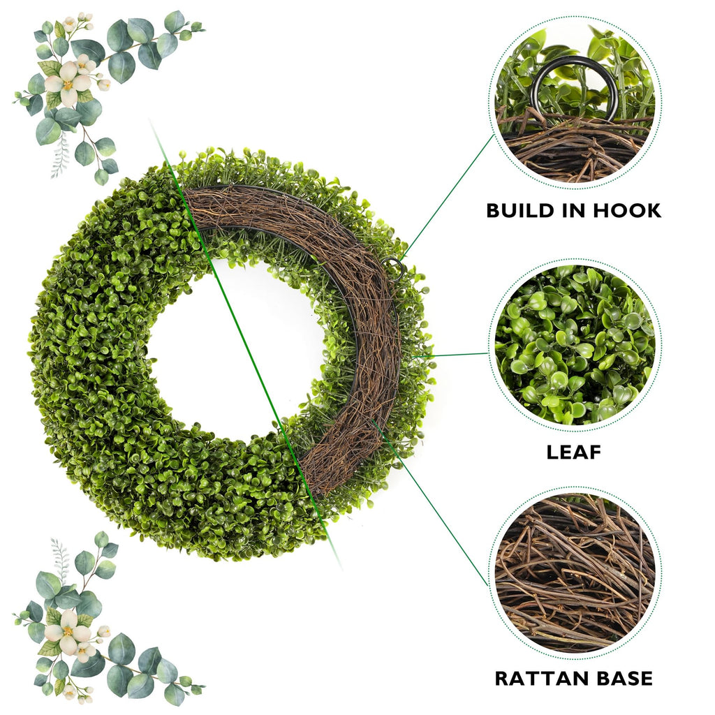 Boxwood Wreath, 20inch Wreath for Front Door Greenery Wreath Outdoor/Indoor Green Home Round All Year Round Farmhouse