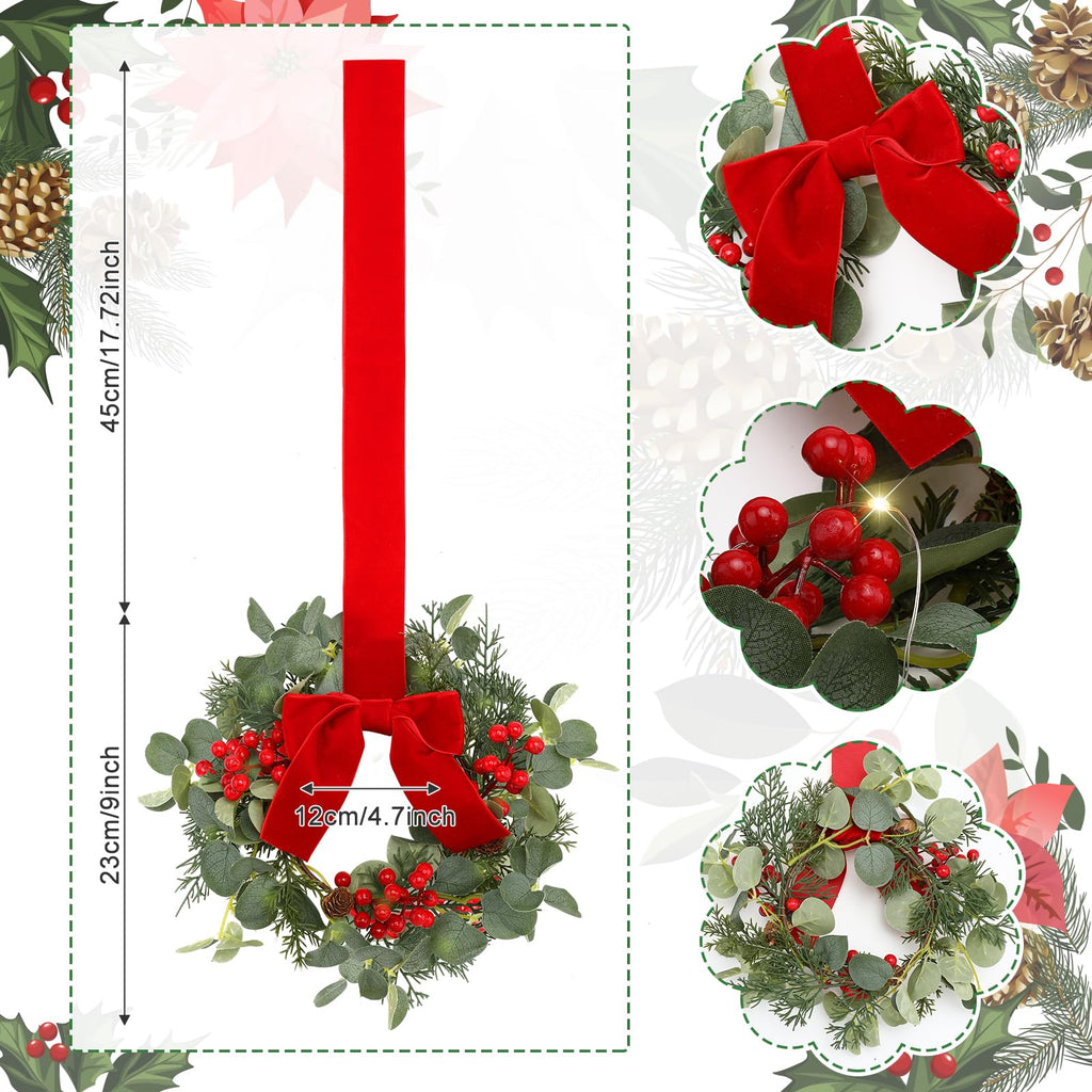 4 Pcs 9 Inch Mini Christmas Wreaths for Cabinets Small Xmas Wreath
