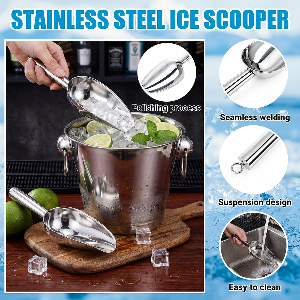 Quart Champagne Bucket Wine Bucket Metal Ice Container with 6 oz Ice Scoop and Handles Stainless Steel - Set of 2
