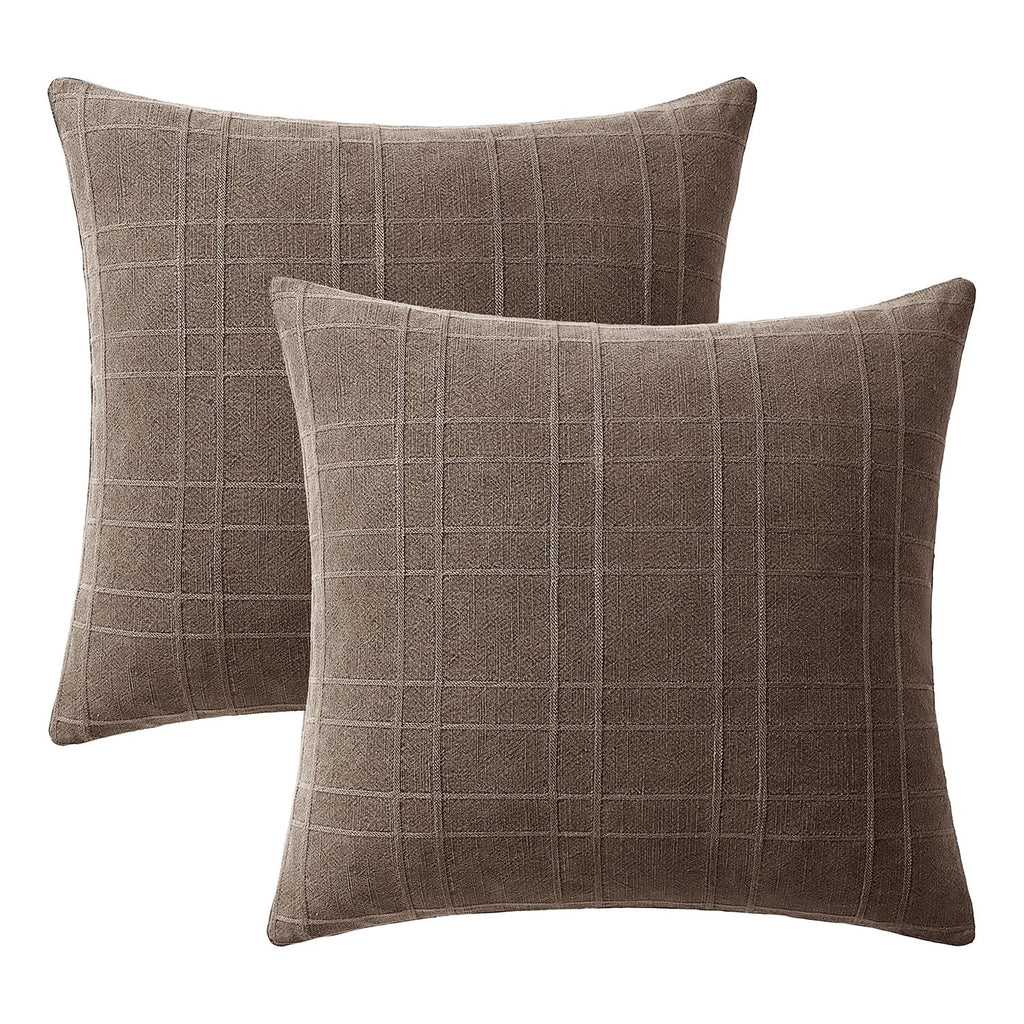 Linen Plaid Pillow Covers Fall Decorative 20x20 Taupe