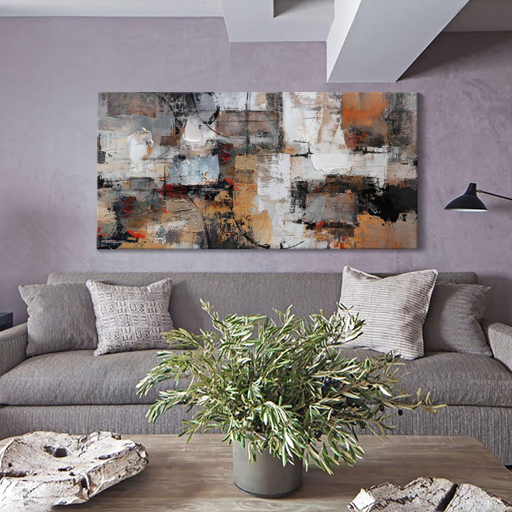 Art - Abstract Canvas Wall Decor, Modern Minimalist Painting in Black and White - Framed pictures Artwork, Brown