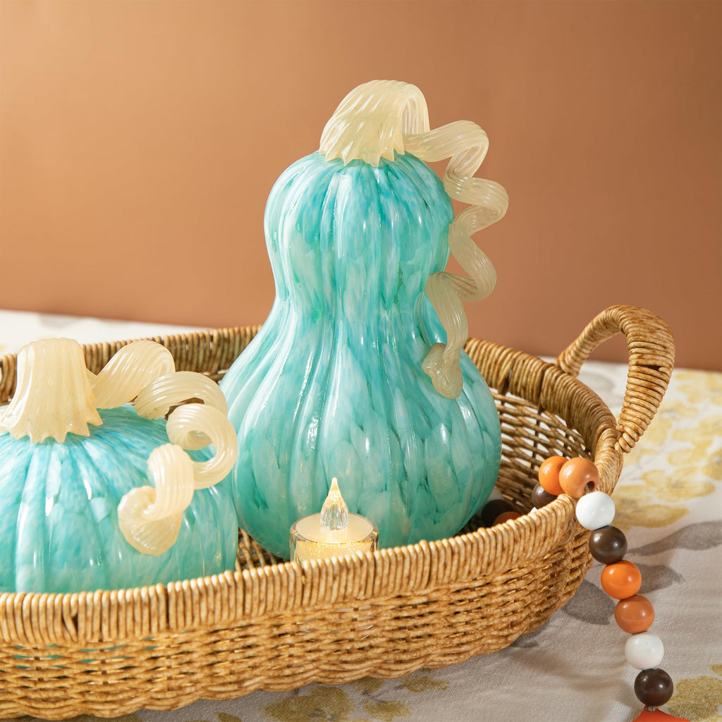 Fall Glass Pumpkin Decor Hand Blown Glass Pumpkin Table Top Home Decor for Fall Harvest & Thanksgiving Decorating