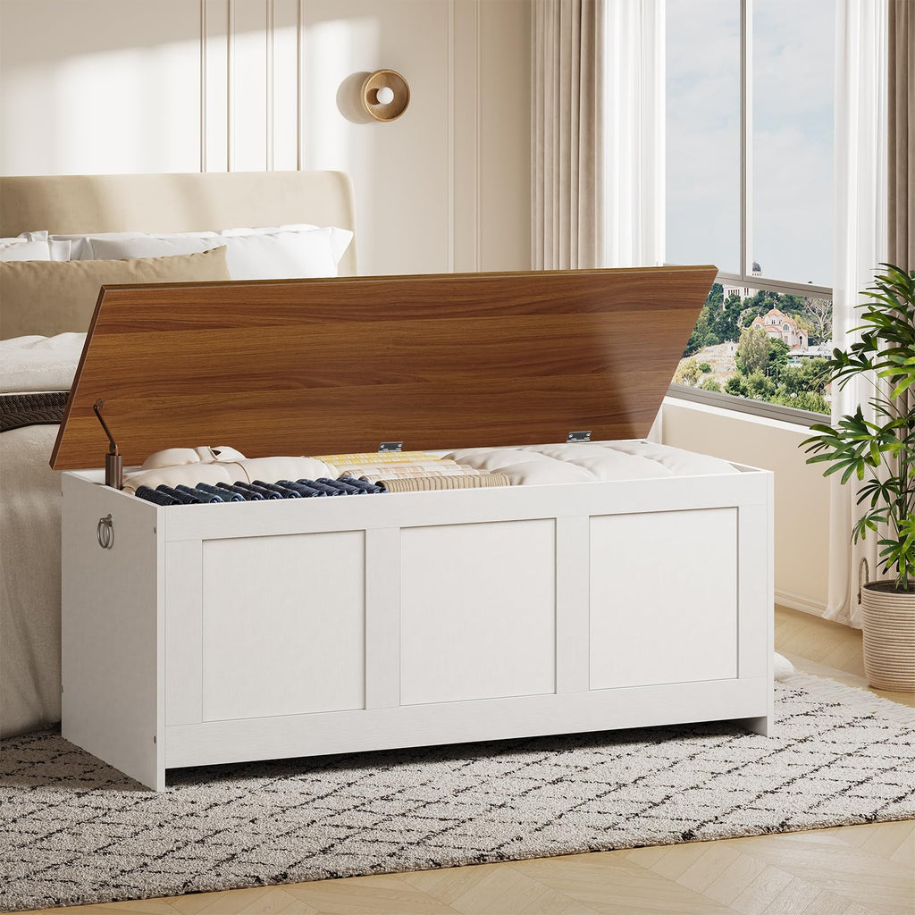 Storage Bench, 43.3" Retro Wooden Storage Chest, Wooden Storage Trunk, Toy Chest with Lift Top, Multifunctional