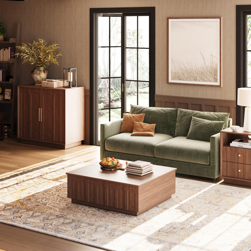31.5" Sideboard Buffet Cabinet with Storage, Walnut, 3pcs
