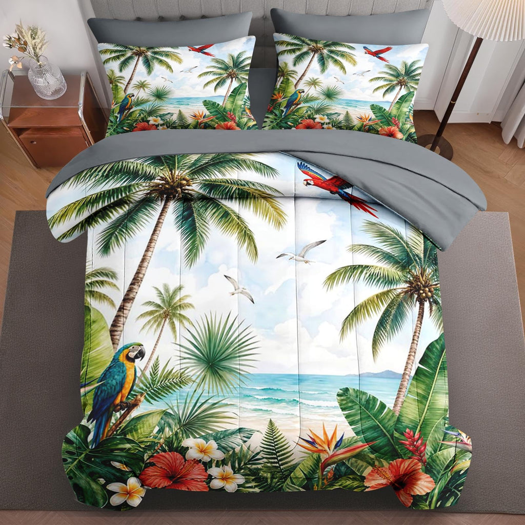 Comforter Set, 7 Pieces Tropical Beach Bedding Set