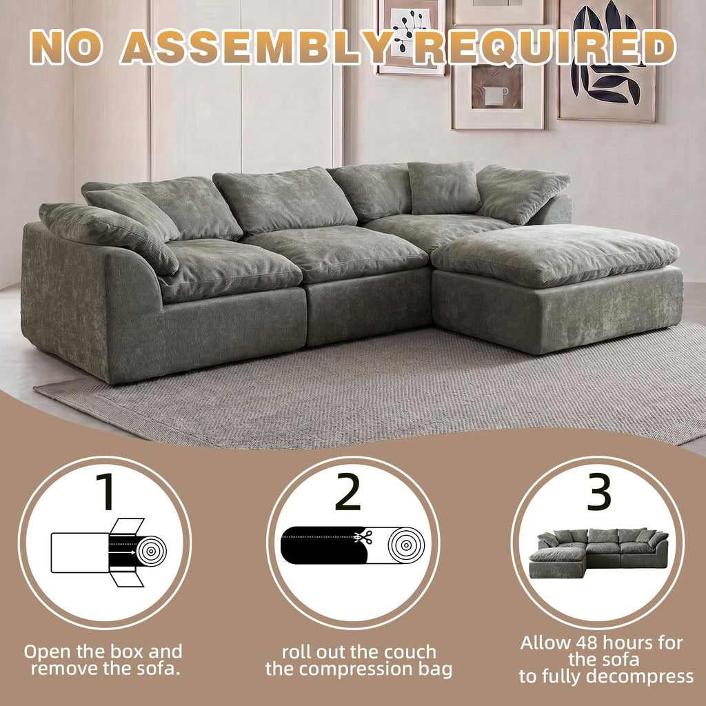 110" Boneless Cloud Couch Sectional, Oversized Modular L Shaped Sofa with Ottoman, Deep Seat Chenille Sectional