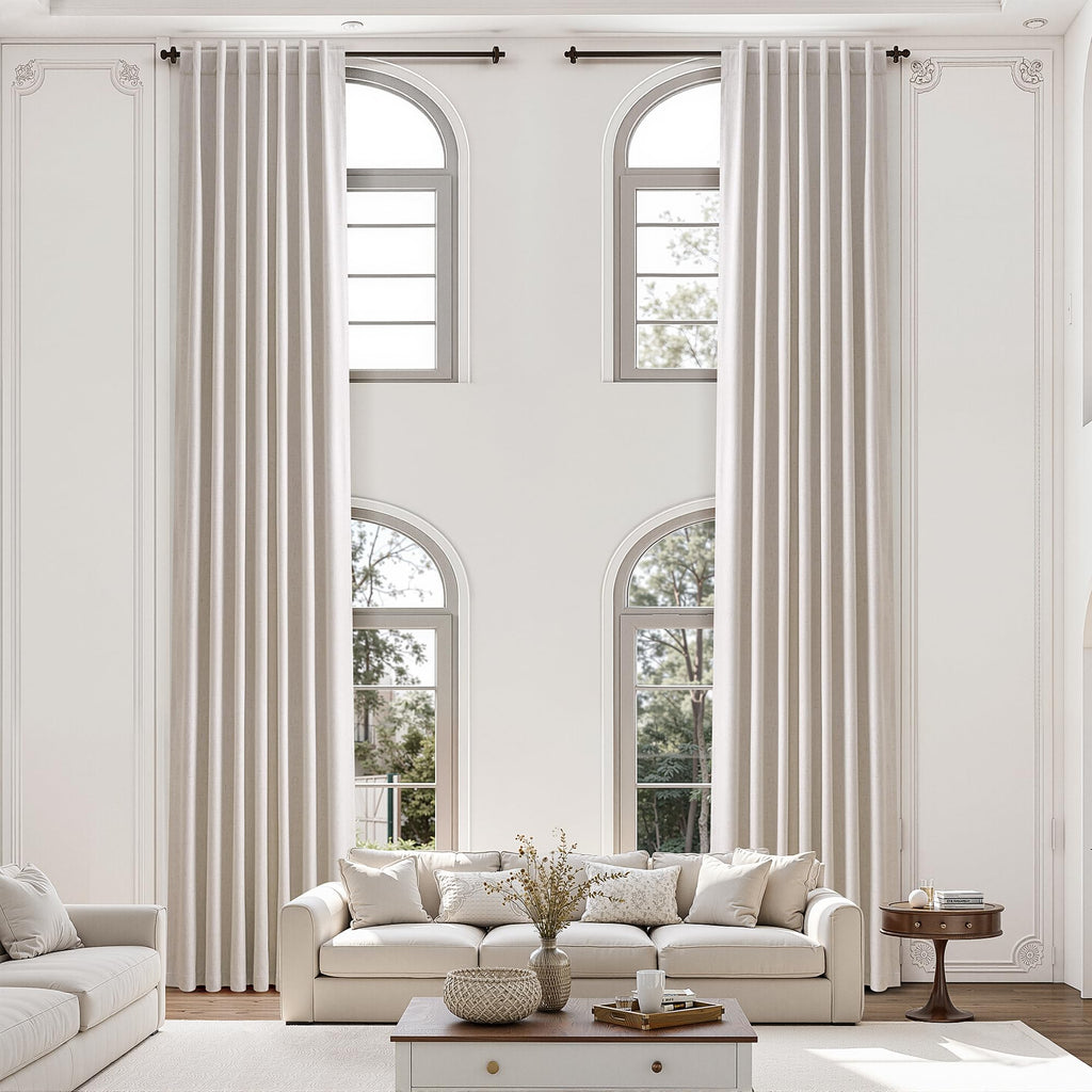 100% Blackout Extra Long Linen Curtains Light Cream 132 Inches Black Out Curtain Neutral 11ft Boho Farmhouse Drapes