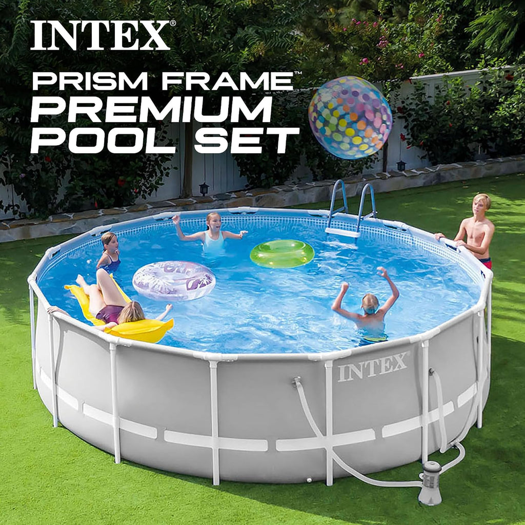 Prism Frame 15ft x 48in Round Above Ground Swimming Pool Set Bundle | 26725EH - 1000 GPH Filter Pump, Ladder, Pool