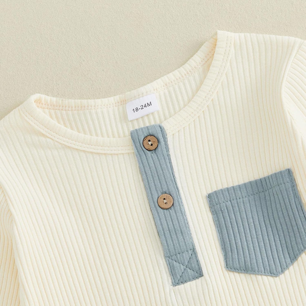 Toddler Boy Ribbed Knit Clothes Henley Tops & Jogger Pants Set