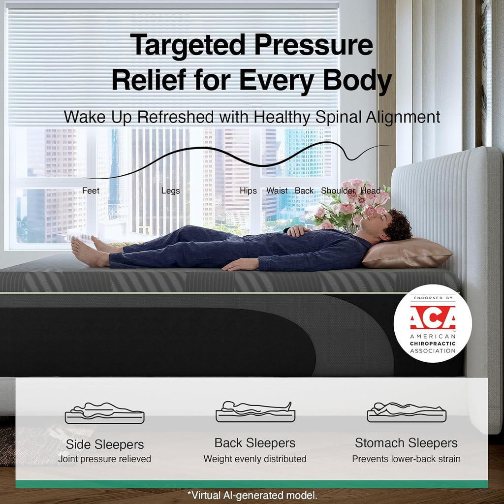 Queen Size Mattress 12 Inch, Gel Memory Foam Mattress Queen | with AiryFlow Cooling System for Cool Night, Pressure