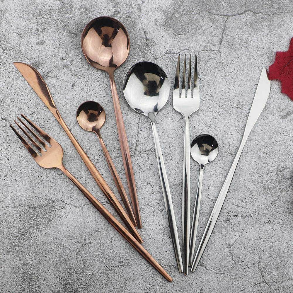 32 Pieces Stainless Steel Rose Cutlery Set Home Kitchen Silverware Set, Mirror Polished, Knife/Fork/Spoon, Modern