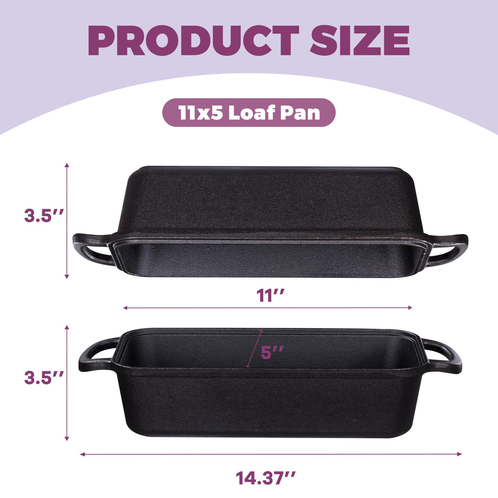11x5 Inch Cast Iron Loaf Pan with Lid, Sourdough Pan