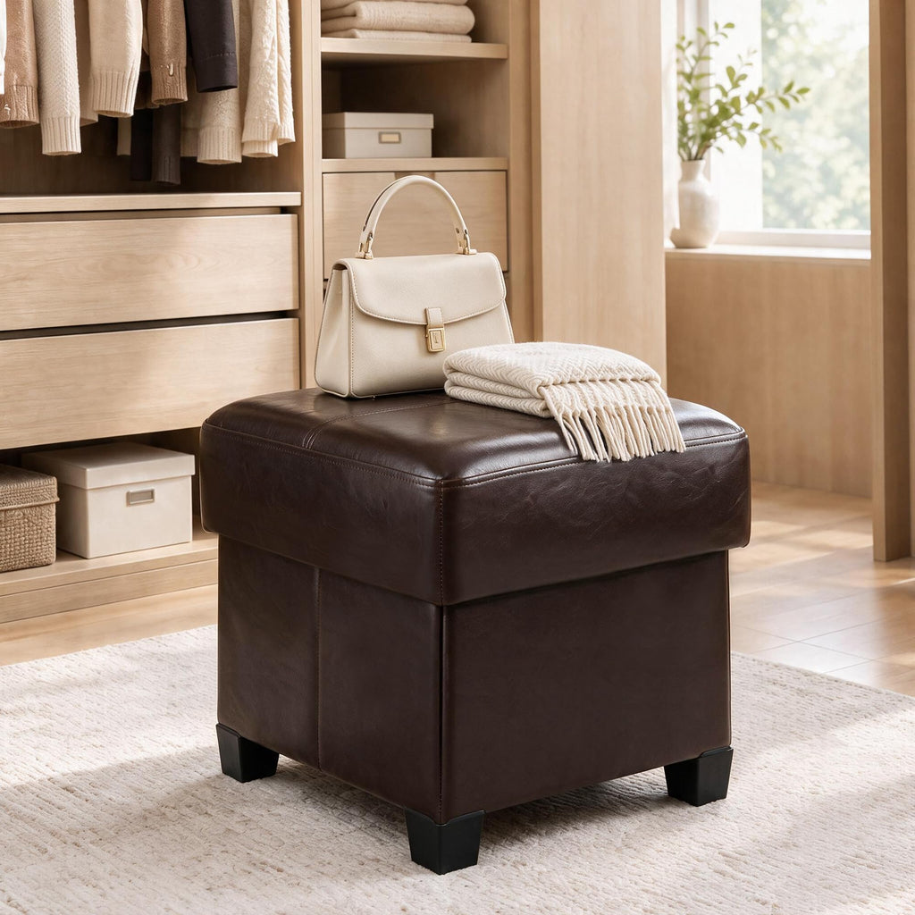Square Storage Ottoman, Cube Ottoman with Legs, Leather Foot Stool