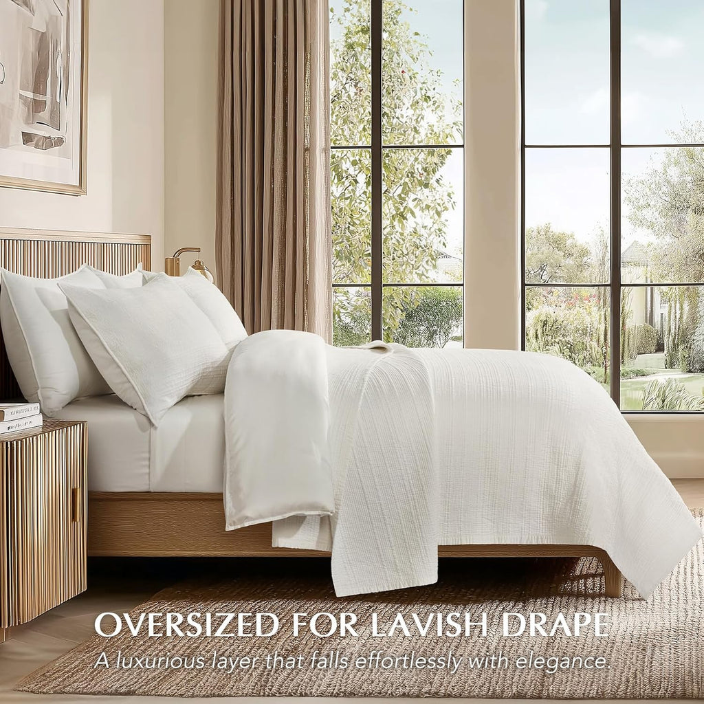 Channel Stitch 100% Cotton Quilt Set Queen, Pre-Washed Cotton Sateen Coverlet Bedspread, 3-Piece Soft & Breathable